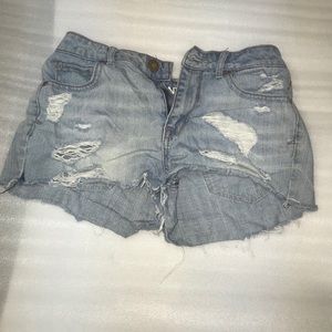 Destroyed light wash jean shorts